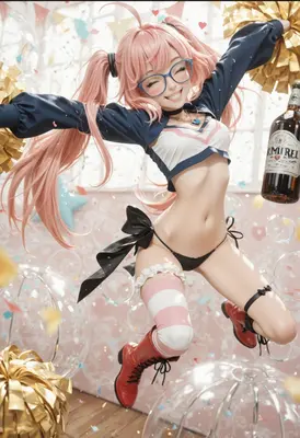 Cheerful Pink Haired Cheerleader Celebration