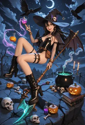 Enchanting Halloween Witch with Magic Brew