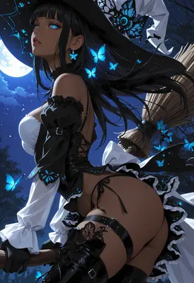 Midnight Witch With Glowing Butterflies