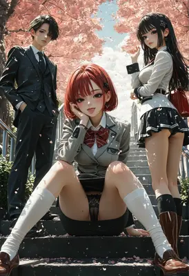 Students Gathered Under Falling Cherry Blossoms