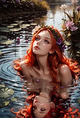 Red Haired Nymph in Lotus Pond