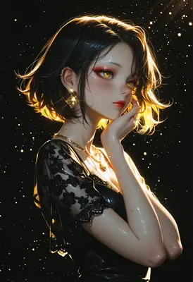 Golden Gaze in Starlit Night