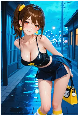 Rainy Evening Stroll with Cute Accessory