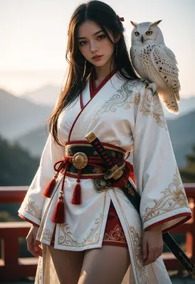 Samurai Maiden with Snowy Owl Companion