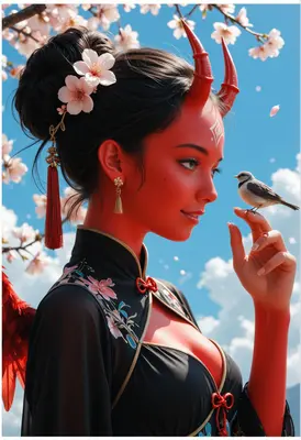 Red Oni Maiden and Small Bird