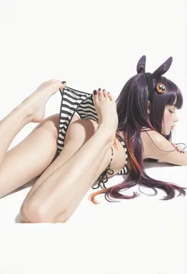 Anime Bunny Girl in Striped Bikini