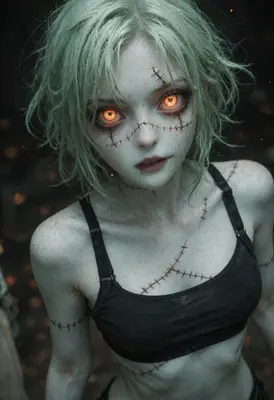 Stitched Doll with Glowing Amber Eyes