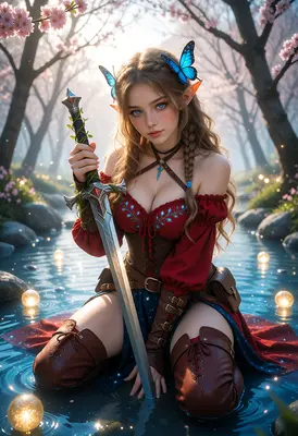 Elven Warrior Amidst The Cherry Blossoms