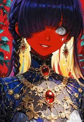 Crimson Visage with Ornate Golden Jewelry