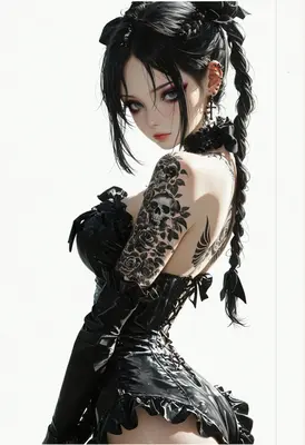 Gothic Beauty with Intricate Skull Tattoos