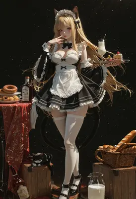 Elegant Cat Maid Serving Sweet Treats