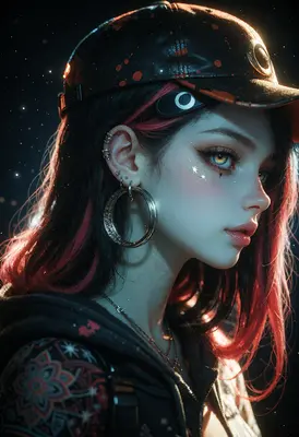 Neon Streetwear Girl with Starry Accents