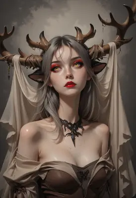 Ethereal Fawn Maiden with Antlers