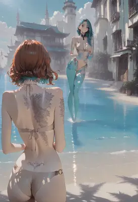 Two Women Meeting by the Shore