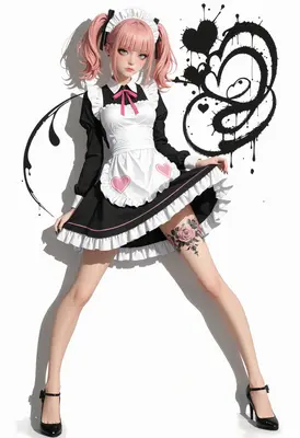 Pink Haired Maid with Rose Tattoo