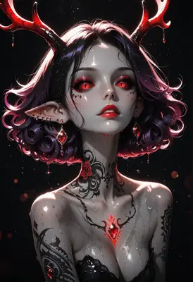 Gothic Succubus with Glowing Red Antlers