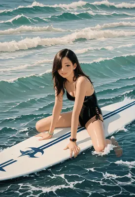 Summer Surfer Girl on Waves
