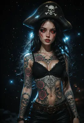 Gothic Pirate Queen with Intricate Tattoos