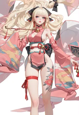Elegant Blonde Shrine Maiden with Pipe