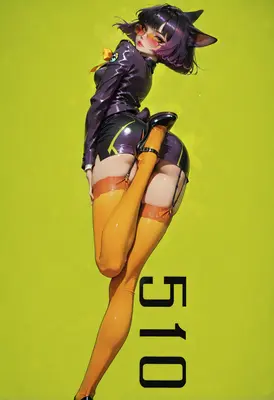 Stylish Cat Girl in Vinyl Outfit