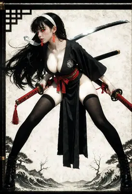 Red Eyed Samurai in Black Kimono