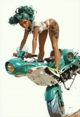 Edgy Biker Girl on Custom Motorcycle