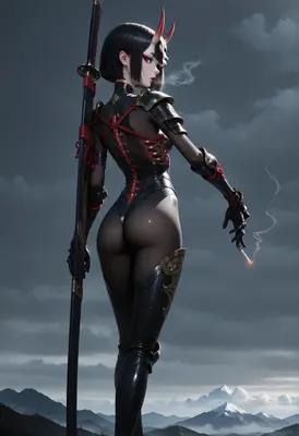 Demon Samurai Smoking Under Stormy Skies