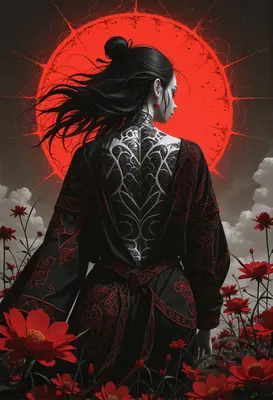 Woman with Ornamental Back Tattoo