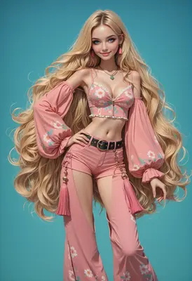 Blonde Beauty in Floral Pink Outfit