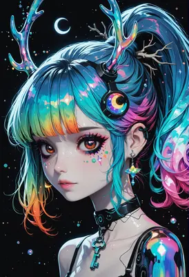 Neon Celestial Fawn Cyberpunk Portrait
