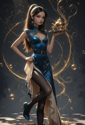 Elegant Tea Server in Blue Silk