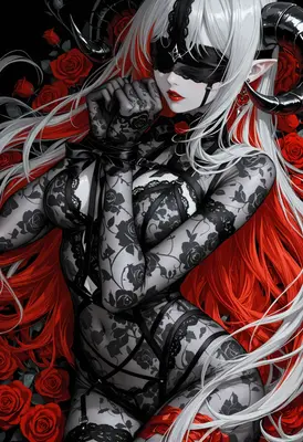 Blindfolded Succubus Amidst Crimson Roses
