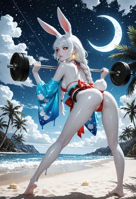 Moonlit Beach Bunny Lifting Weights