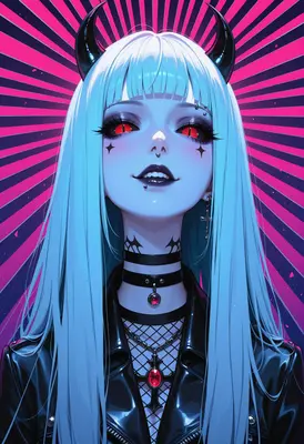 Neon Gothic Demon Girl Portrait