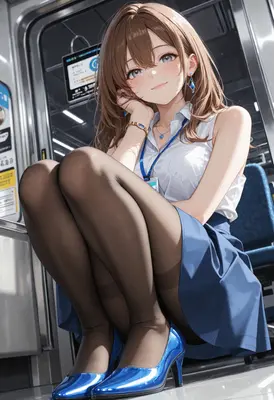 Office Lady Commuting on Train