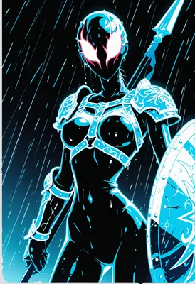Neon Warrior in the Rain