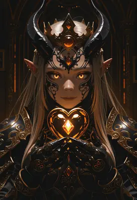 Demon Queen Holding Glowing Golden Heart