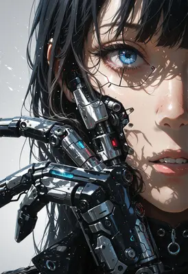 Cyborg Beauty with Radiant Blue Eyes