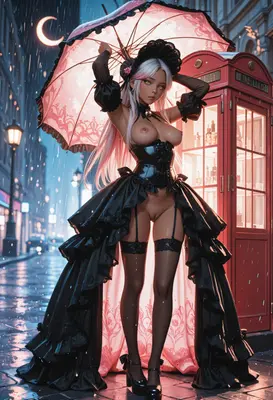 Gothic Doll Under A Rain Umbrella