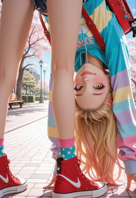 Upside Down Schoolgirl in Pastel