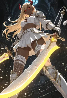 Demon Knight with Glowing Golden Blades