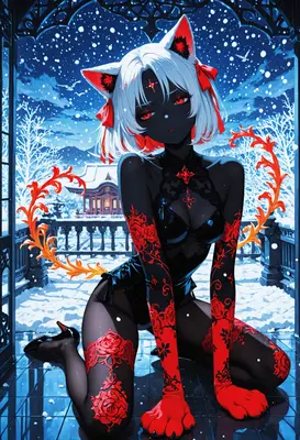 Midnight Snow Cat Girl in Winter
