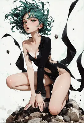Tatsumaki Crouching Amidst Floating Debris