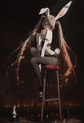 Elegant Bunny Girl on Bar Stool