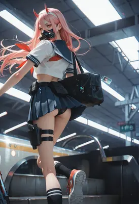 Zero Two Tactical Schoolgirl On Escalator