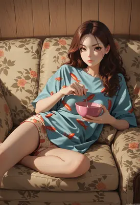 Cozy Girl With Lobster Print Shirt