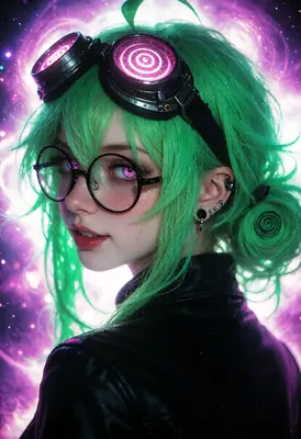 Neon Scientist with Glowing Spiral Goggles