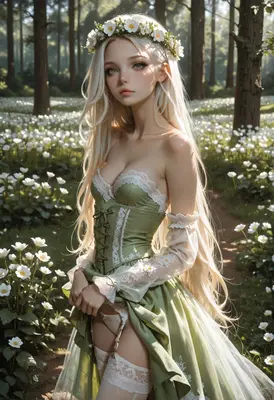 Ethereal Forest Maiden in Green Corset