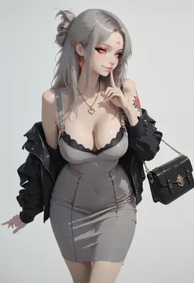 Chic Silver Haired Beauty in Leather