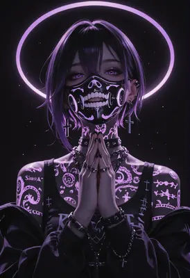 Neon Cyberpunk Angel in Prayer